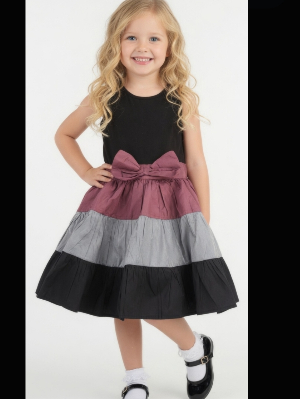 WORN ONCE Elegant Kids Dress with Black and Pink Layers